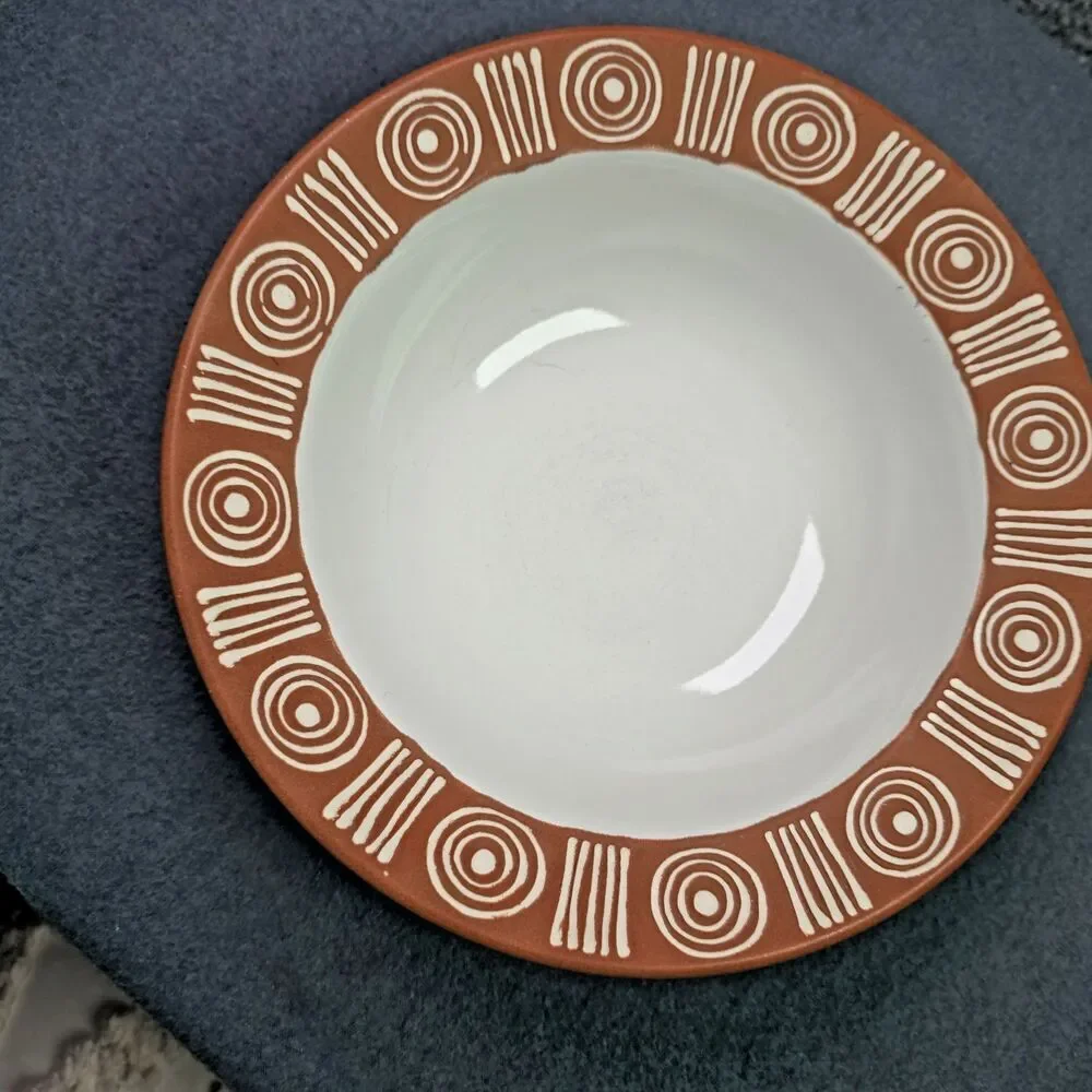 Pottery Barn 10 Inch Terracotta Geometric Bowl Boho Farmhouse Chic Modern Decor